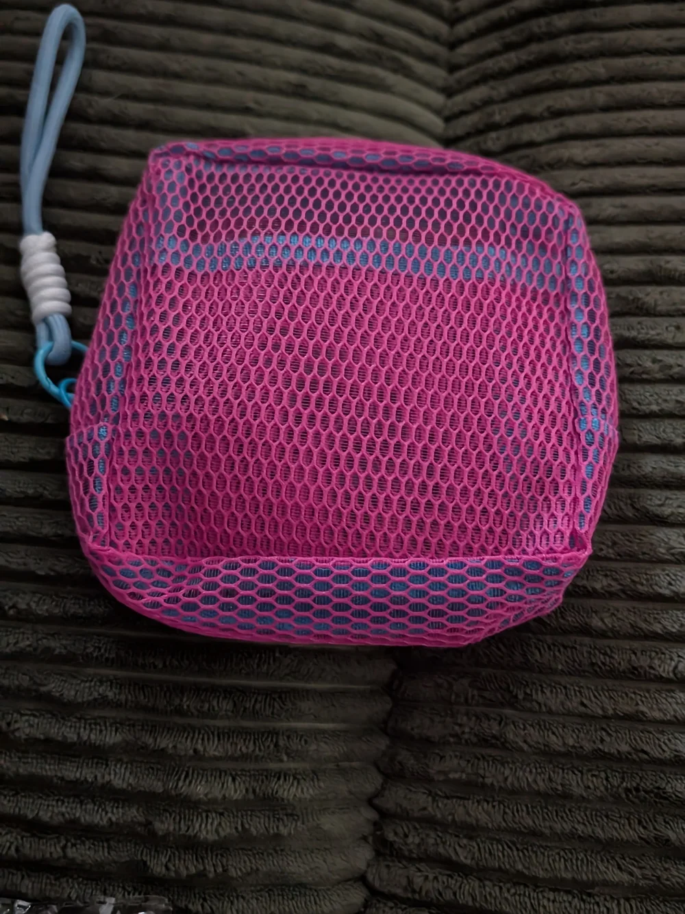 🦋 Pink Mesh Wristlet Pouch with Blue Accents
